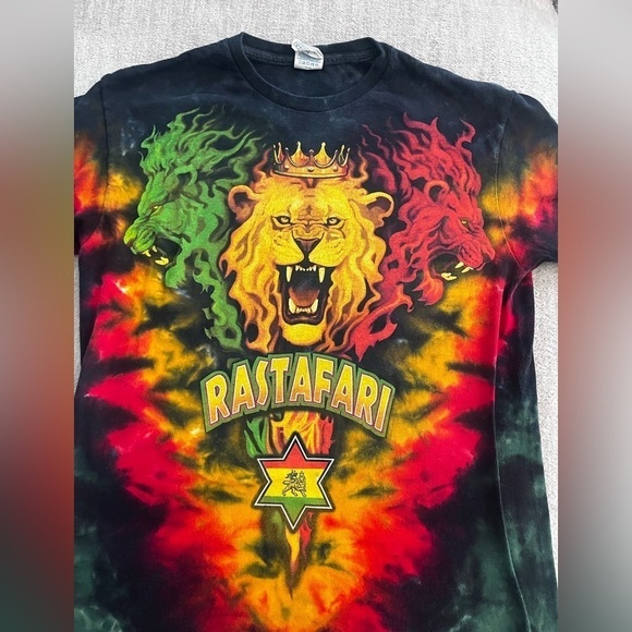 Rastafari Lion Tie Die T Shirt Size Medium Delta Pro Weight - Picture 2 of 5